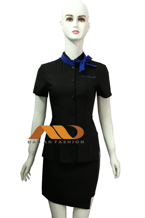 AS0033蓝色蝴蝶结黑色水疗制服连衣裙