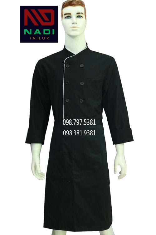 ABM005长袖灰边黑色厨师服